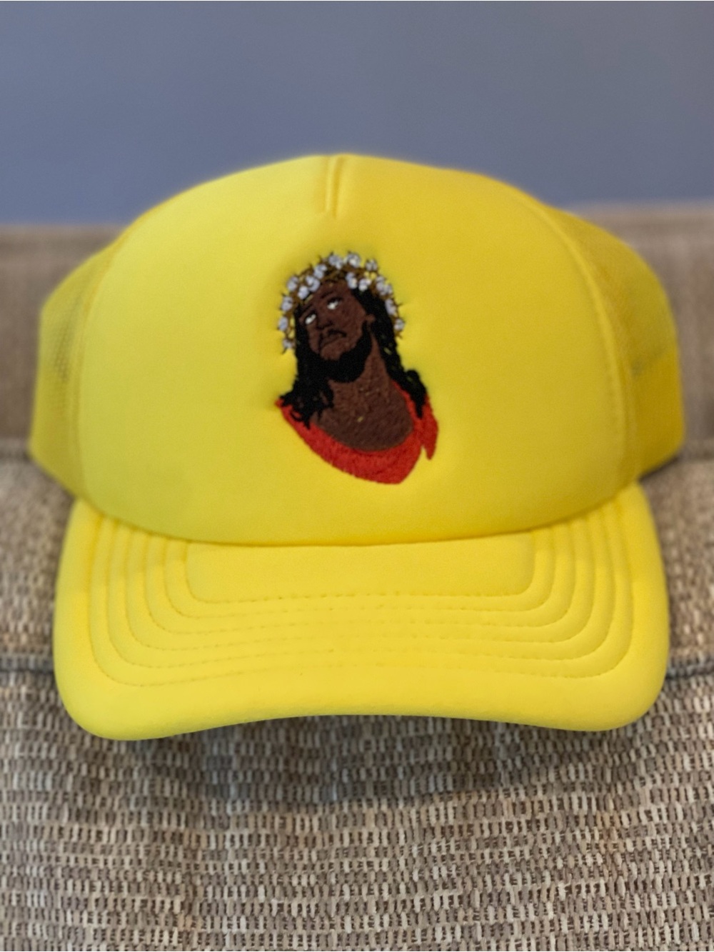 Denim Tears “Jesus” Trucker Hat Yellow
